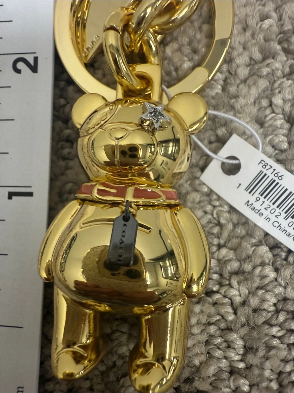 Coach Gold Bear Keyring with Red Collar